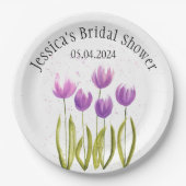 チューリップフラワーズウォーターカラー春ブライダルシャワー ペーパープレート (正面)