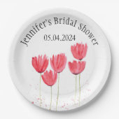 チューリップフラワーズウォーターカラー春ブライダルシャワー ペーパープレート (正面)