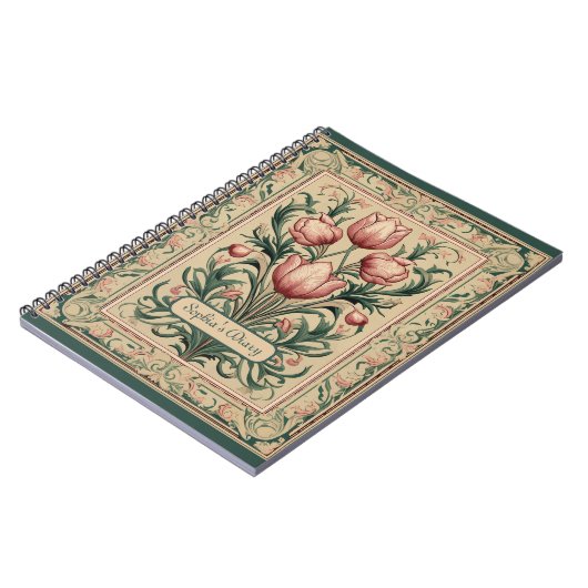 チューリップフラワーズエメラルドオーナメント中世 ノートブック (左側)