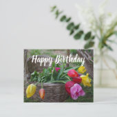 チューリップフラワーズ素朴ブーケハッピーバースデー ポストカード (スタンド正面)