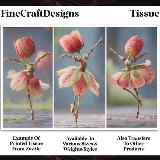 チューリップフラワーバレリーナ3つ、ピンクDJ5Rデコページ 薄葉紙