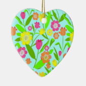 チューリップフラワーヴィンテージブルーパターン(の模様が)あるフローラ セラミックオーナメント (右)