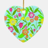 チューリップフラワーヴィンテージブルーパターン(の模様が)あるフローラ セラミックオーナメント (裏面)