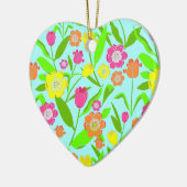 チューリップフラワーヴィンテージブルーパターン(の模様が)あるフローラ セラミックオーナメント (左)