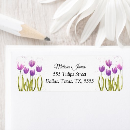 チューリップフローラ結婚水彩差出人住所 ラベル (インサイチュ)