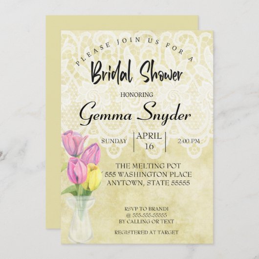 チューリップブライダルシャワー招待結婚、チューリップ 招待状 (正面/裏面)