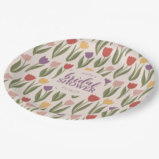 チューリップブライダルシャワー パーソナライズされた ペーパープレート (アングル)