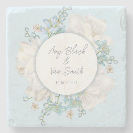 チューリップブルー結婚フローラ ストーンコースター (正面)