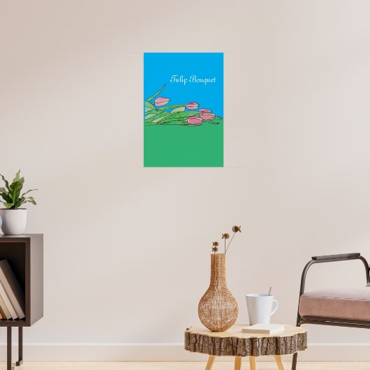 チューリップブーケが緑と青に伏せる ポスター (リビング3)
