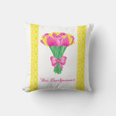 チューリップブーケとボウ&ストライプ名前をカスタムする クッション (正面)