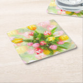 チューリップブーケのヴィンテージルック – フローラアート スクエアペーパーコースター (アングル)
