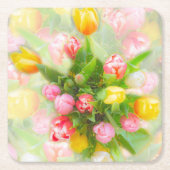 チューリップブーケのヴィンテージルック – フローラアート スクエアペーパーコースター (正面)