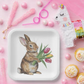 チューリップブーケ付きバニー ペーパープレート (パーティー)