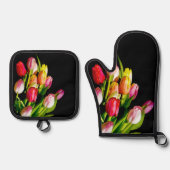 チューリップブーケ絵を描のオリジナルガーデンフラワーアート 鍋つかみ&鍋敷きセット (正面)