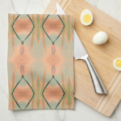 チューリッププリントティータオルのピンクサンゴとティール（緑がかった色） キッチンタオル (四つ折り)