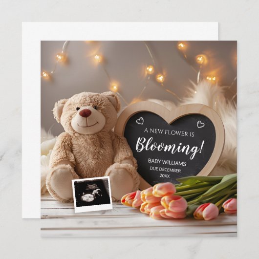 チューリップベビー発表ソーシャルメディア 招待状 (正面/裏面)