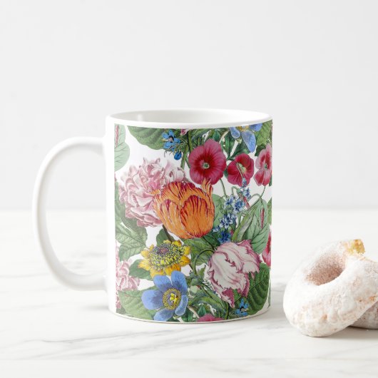チューリップボタン春の花園 コーヒーマグカップ (ドーナツ)