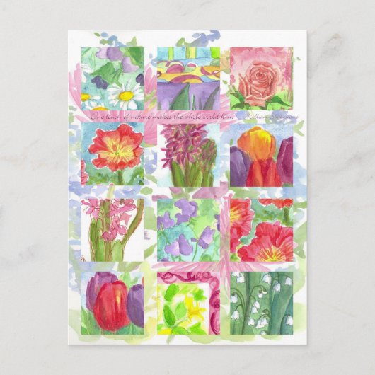 チューリップポピーバラレッドフラワーコラージュ ポストカード (正面)