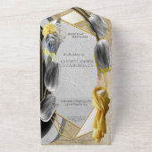 チューリップモダン付き黄色と灰色の彫刻 オールインワン招待状 (外側)