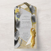 チューリップモダン付き黄色と灰色の彫刻 オールインワン招待状 (内側)