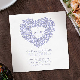 チューリップリースインクスケッチモノグラム結婚ズブルー スタンダードランチョンナプキン