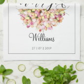 チューリップリースサンキューペンシルアートカリフォグラフィー キッチンタオル (折り畳み)