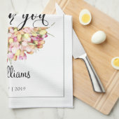 チューリップリースサンキューペンシルアートカリフォグラフィー キッチンタオル (四つ折り)