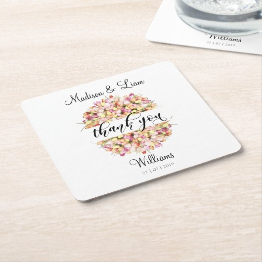 チューリップリースサンキューペンシルアートカリフォグラフィー スクエアペーパーコースター (アングル)