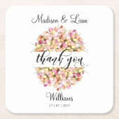 チューリップリースサンキューペンシルアートカリフォグラフィー スクエアペーパーコースター (正面)