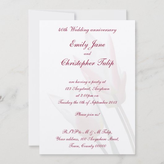 チューリップルビー結婚の記念日への招待 招待状 (裏面)