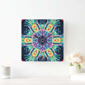 チューリップ万華鏡のように千変万化するパターン スクエア壁時計 (ホーム)