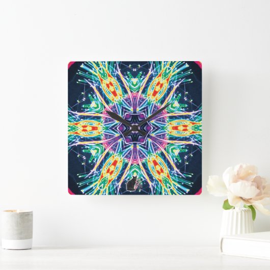 チューリップ万華鏡のように千変万化するパターン スクエア壁時計 (ホーム)