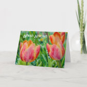 チューリップ上の雪の強い励ましの思考カード カード (正面)