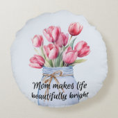 チューリップ丸い枕を持つ母の日 ラウンドクッション (裏面)
