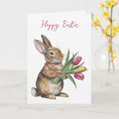 チューリップ付きイースターバニー カード (黄色い花)