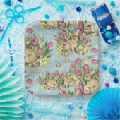 チューリップ付きガーデンのイースターバニー ペーパープレート (パーティー)