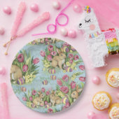 チューリップ付きガーデンのイースターバニー ペーパープレート (パーティー)