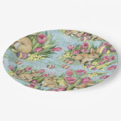 チューリップ付きガーデンのイースターバニー ペーパープレート (アングル)