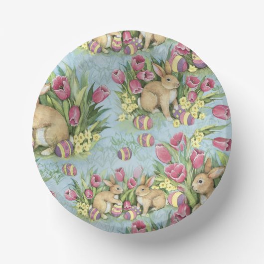 チューリップ付きガーデンのイースターバニー ペーパーボウル (正面)