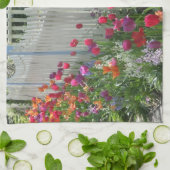 チューリップ付きキッチンタオル付きホワイトピケットフェンス キッチンタオル (折り畳み)