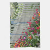 チューリップ付きキッチンタオル付きホワイトピケットフェンス キッチンタオル (縦)