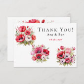 チューリップ付きピンクと赤のポピーサンキューカード サンキューカード (正面/裏面)