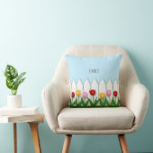 チューリップ付きホワイトピケパーソナライズされたットフェンス クッション (椅子)