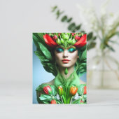 チューリップ付き女の子、ポストクロッシング用はがき ポストカード (スタンド正面)