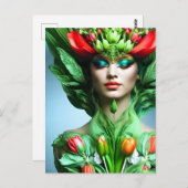 チューリップ付き女の子、ポストクロッシング用はがき ポストカード (正面/裏面)
