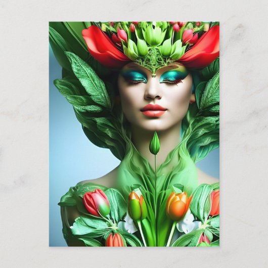 チューリップ付き女の子、ポストクロッシング用はがき ポストカード (正面)