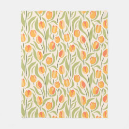 チューリップ付き花柄 フリースブランケット