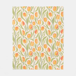 チューリップ付き花柄 フリースブランケット