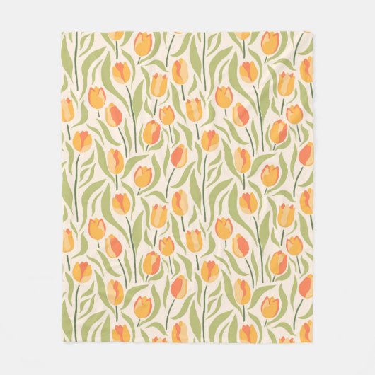 チューリップ付き花柄 フリースブランケット (正面)