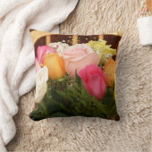 チューリップ及びバラの枕 クッション (ブランケット)